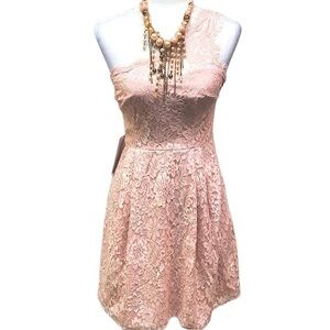 Weddington Way Floral Lace One Shoulder Pink Dress